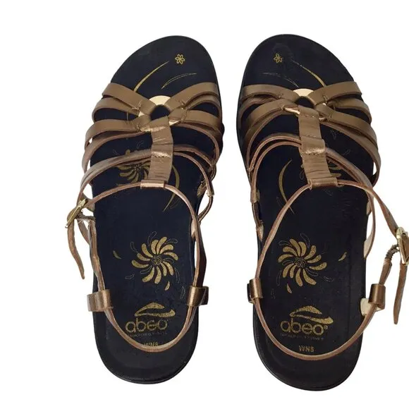 Abeo Sandals Bronze Gold Ring Strappy Gladiator Size 8 N Narrow Comfort Sandal