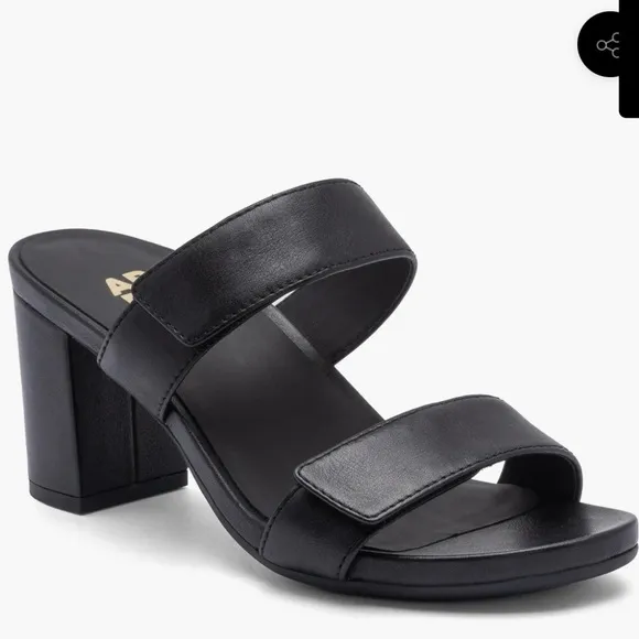 ABEO Women’s Leather Strap Heeled Slide Black Sandals Orthopedic Comfort 9.5