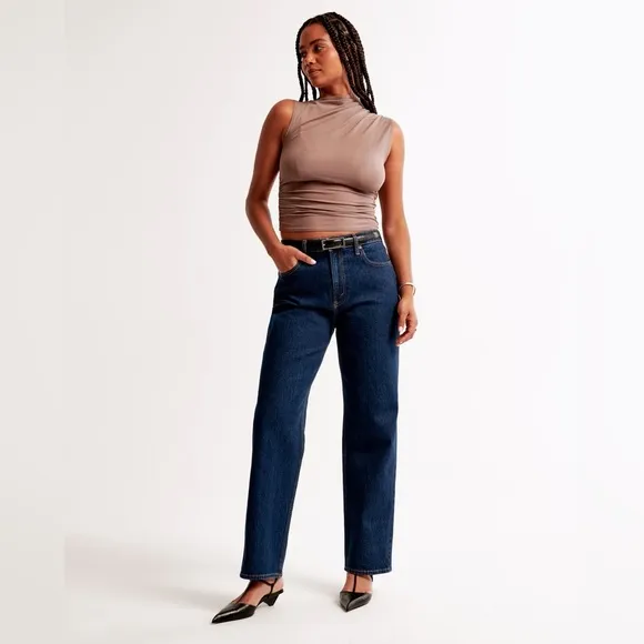 Abercrombie &amp; Fitch High Rise Vintage Straight Jean in Dark Rinse