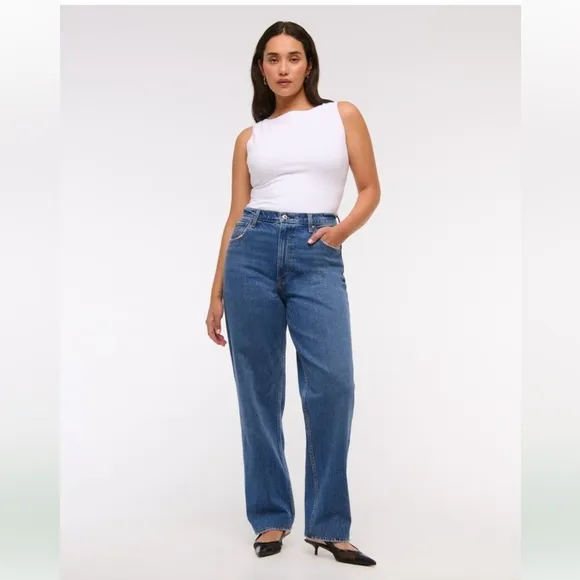 Abercrombie &amp; Fitch Ultra High Rise 90s Straight Jean sz 34 Y2K Curve Love 18R