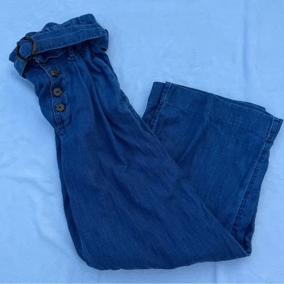Abercrombie &amp; Fitch Women's Wide-Leg Chambray Pants Size XS – Paperbag Waist