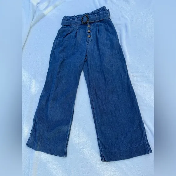 Abercrombie &amp; Fitch Women's Wide-Leg Chambray Pants Size XS – Paperbag Waist