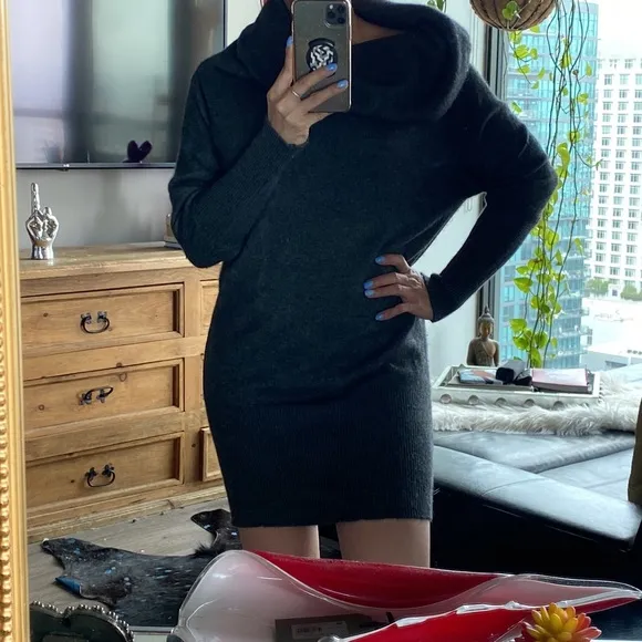 Acne Studios Sweater Dress in Wool with Generous Cowl Turtleneck - Small