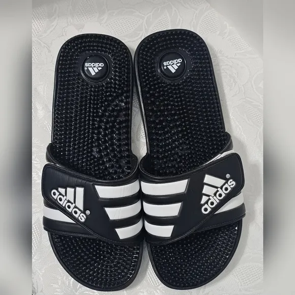 Adidas Men's Slide Sandals Black/White Slip on Size 12