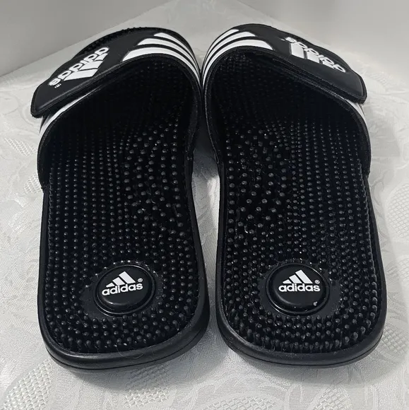 Adidas Men's Slide Sandals Black/White Slip on Size 12