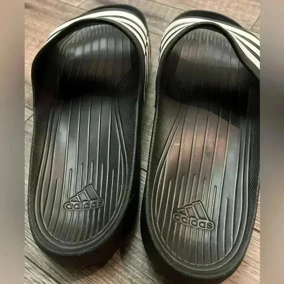 adidas size 17 Duramo Slide Black White Men Sports Sandals Slippers G15890 big