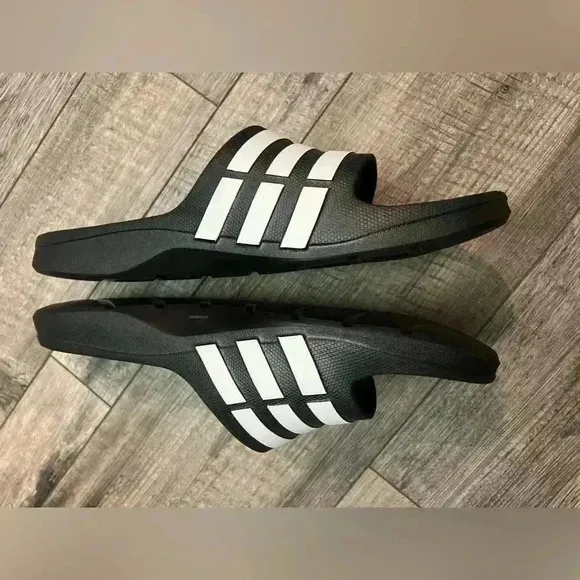adidas size 17 Duramo Slide Black White Men Sports Sandals Slippers G15890 big