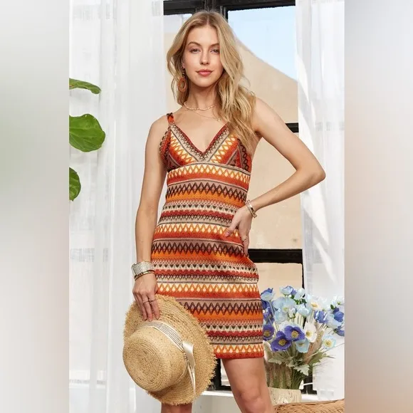 ADORA Contrast Striped V-Neck Mini Dress