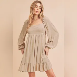 Aemi   Co Ruffled Hem Square Neck Balloon Sleeve Mini Dress