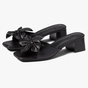 Aerosoles Esta Black Leather Slides Sandals With Flower Detail Size 10.5