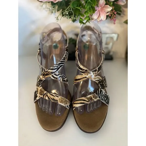 Aerosols Heelers Strappy Heel Rest Animal Print Faux‎ Leather Womens 8.5 Sandals