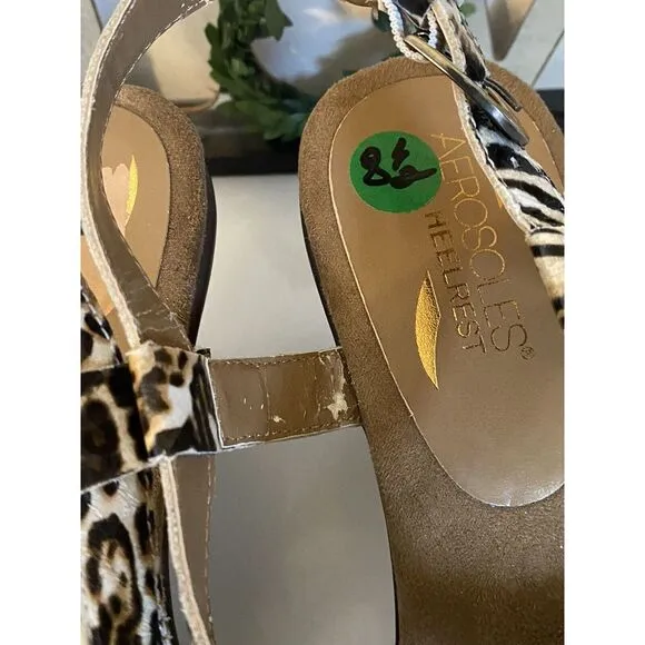 Aerosols Heelers Strappy Heel Rest Animal Print Faux‎ Leather Womens 8.5 Sandals
