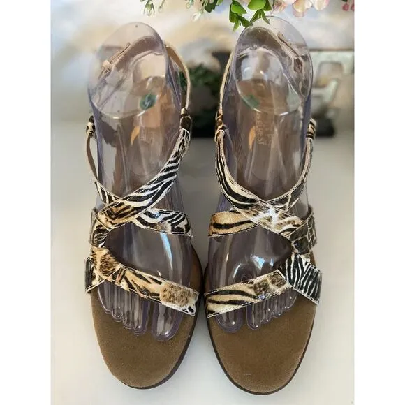 Aerosols Heelers Strappy Heel Rest Animal Print Faux‎ Leather Womens 8.5 Sandals