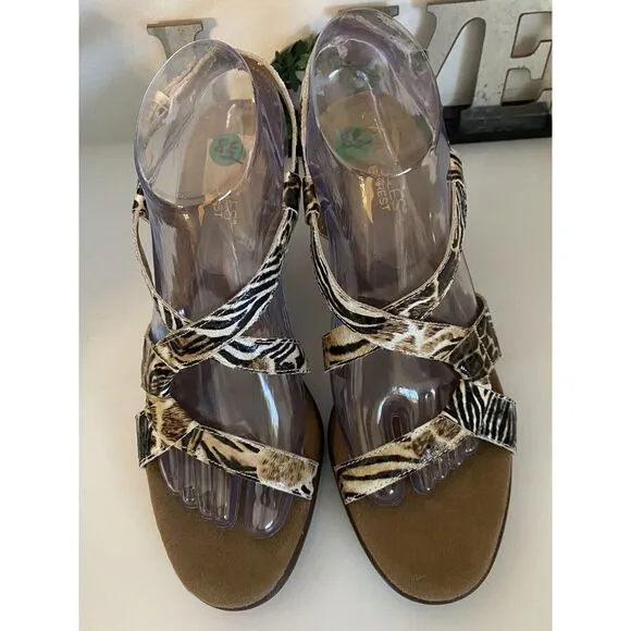 Aerosols Heelers Strappy Heel Rest Animal Print Faux‎ Leather Womens 8.5 Sandals