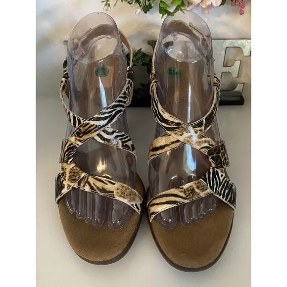 Aerosols Heelers Strappy Heel Rest Animal Print Faux‎ Leather Womens 8.5 Sandals