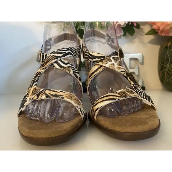 Aerosols Heelers Strappy Heel Rest Animal Print Faux‎ Leather Womens 8.5 Sandals