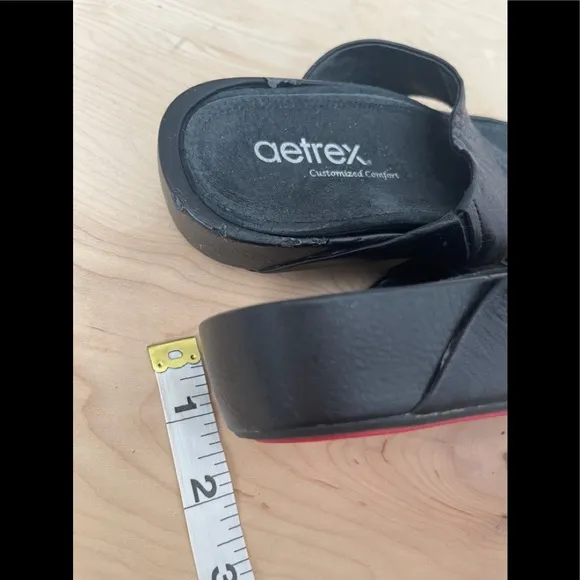 Aetrex black slip on genuine leather sandals