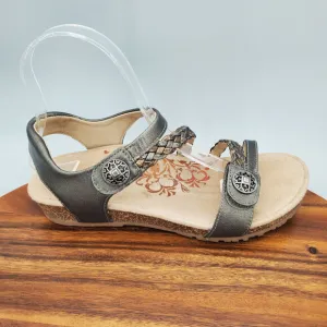 Aetrex Jillian Sandals Women's 7 Gray Braided Leather Quarter Strap Comfort