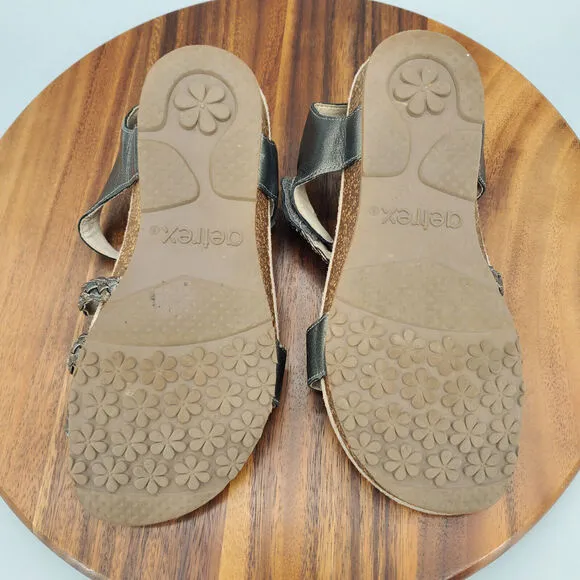 Aetrex Jillian Sandals Women's 7 Gray Braided Leather Quarter Strap Comfort