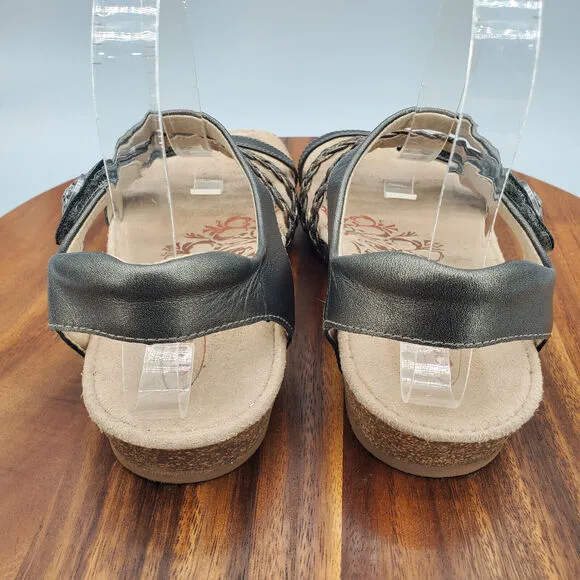 Aetrex Jillian Sandals Women's 7 Gray Braided Leather Quarter Strap Comfort