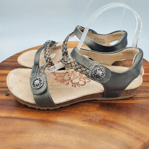 Aetrex Jillian Sandals Women's 7 Gray Braided Leather Quarter Strap Comfort