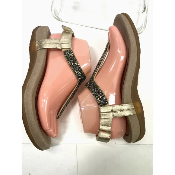 Aetrex Womens Jade Orthotic Crystal-Covered Thong Sandal Sz 38 EU 7.5-8 US Gold