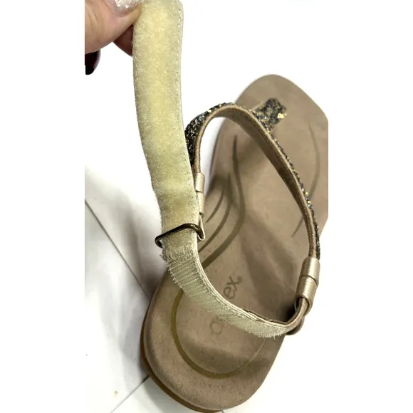 Aetrex Womens Jade Orthotic Crystal-Covered Thong Sandal Sz 38 EU 7.5-8 US Gold