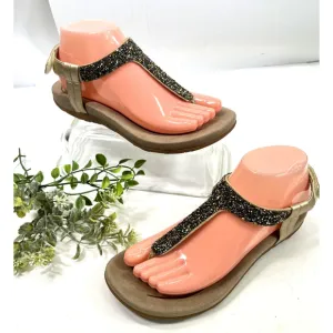 Aetrex Womens Jade Orthotic Crystal-Covered Thong Sandal Sz 38 EU 7.5-8 US Gold