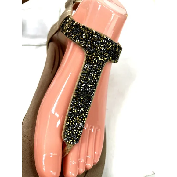 Aetrex Womens Jade Orthotic Crystal-Covered Thong Sandal Sz 38 EU 7.5-8 US Gold