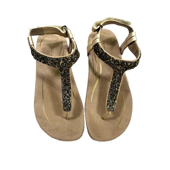 Aetrex Womens Jade Orthotic Crystal-Covered Thong Sandal Sz 38 EU 7.5-8 US Gold