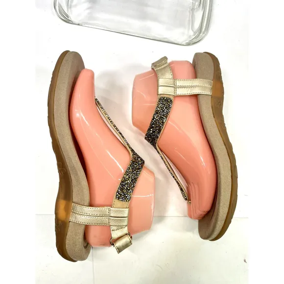 Aetrex Womens Jade Orthotic Crystal-Covered Thong Sandal Sz 38 EU 7.5-8 US Gold
