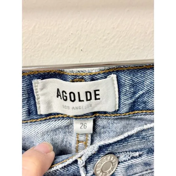 Agolde 90s Straight Leg Distressed Denim Boyfriend Jeans Blue Women's Size 26