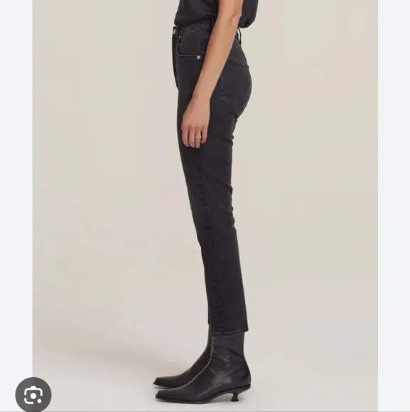 AGOLDE Riley High Rise Straight Crop Jean in Panoramic Black Womens 26