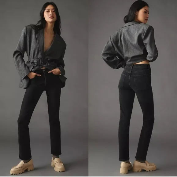 AGOLDE Riley High Rise Straight Crop Jean in Panoramic Black Womens 26