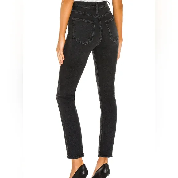 AGOLDE Riley High Rise Straight Crop Jean in Panoramic Black Womens 26