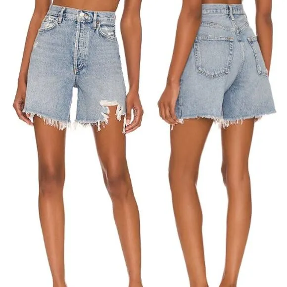 Agolde Stella High Waisted Distressed Baggy Bermuda Shorts Deserted Women's 24