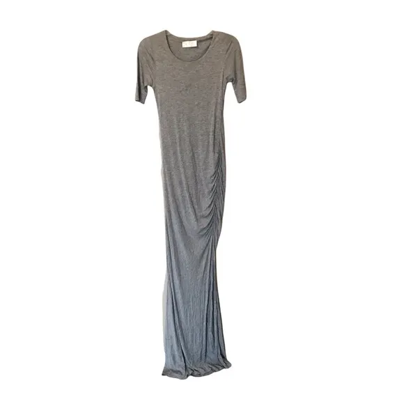 A.L.C. Grey Ruched Short Sleeve Maxi Dress