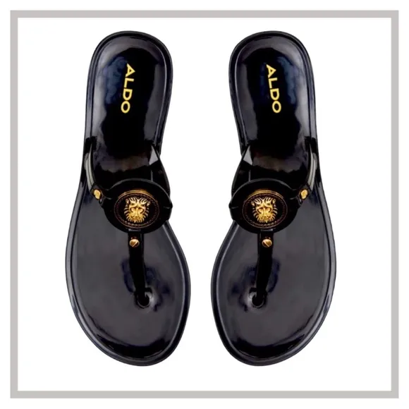 Aldo Lion Head Jelly Sandals Black and Gold New with tags