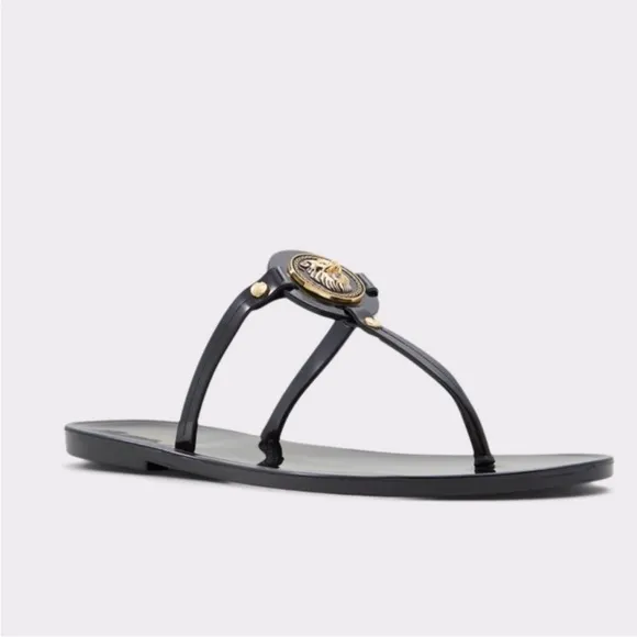 Aldo Lion Head Jelly Sandals Black and Gold New with tags