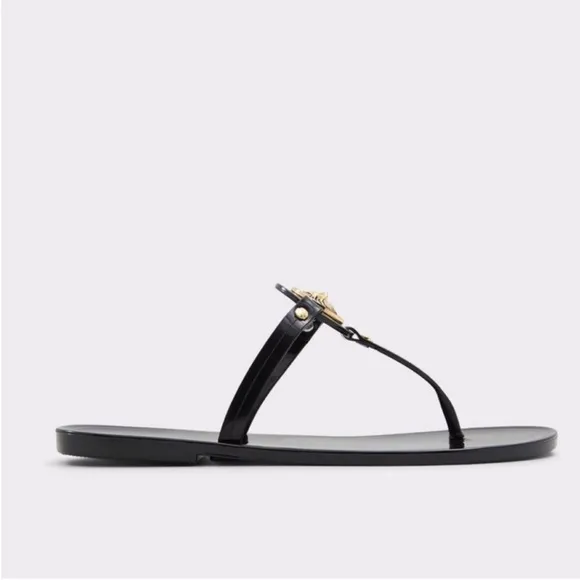 Aldo Lion Head Jelly Sandals Black and Gold New with tags