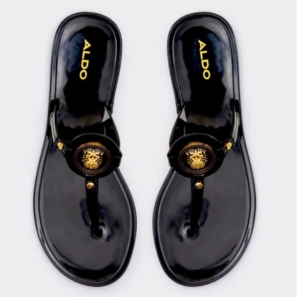 Aldo Lion Head Jelly Sandals Black and Gold New with tags