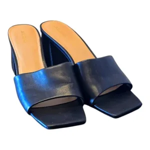Aldo Viddish Black Leather Slip On Block Heel Sandals 9