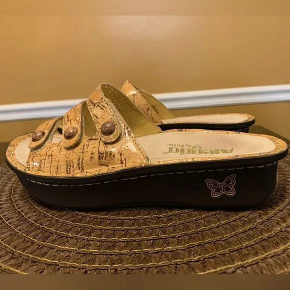Alegria Fiona Patent Cork Slide Platform Comfort Sandals Size 6-6.5 EUC