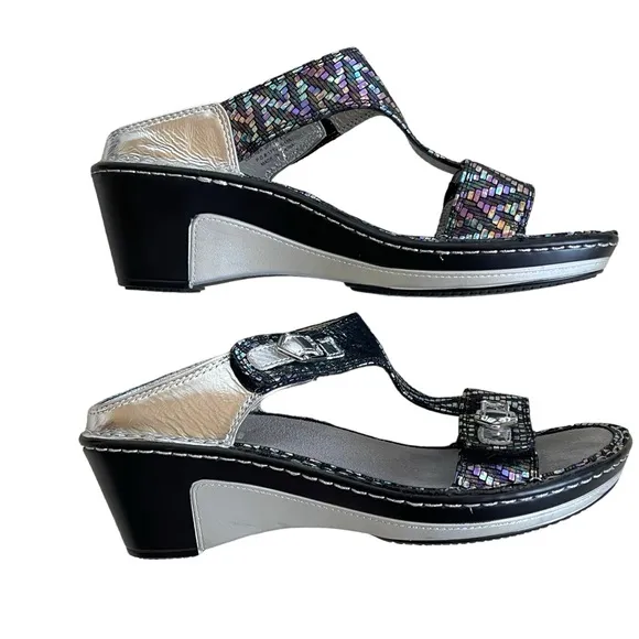 Alegria Lara Wedge Sandals Women’s Size 39 Leather Adjustable Buckle Detail
