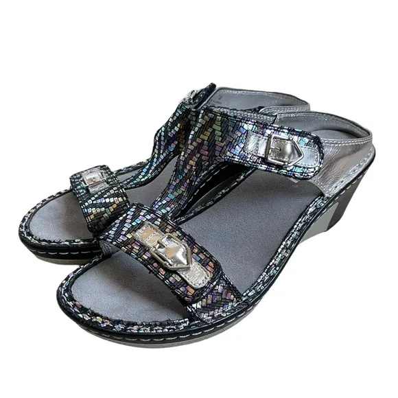 Alegria Lara Wedge Sandals Women’s Size 39 Leather Adjustable Buckle Detail