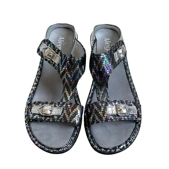 Alegria Lara Wedge Sandals Women’s Size 39 Leather Adjustable Buckle Detail