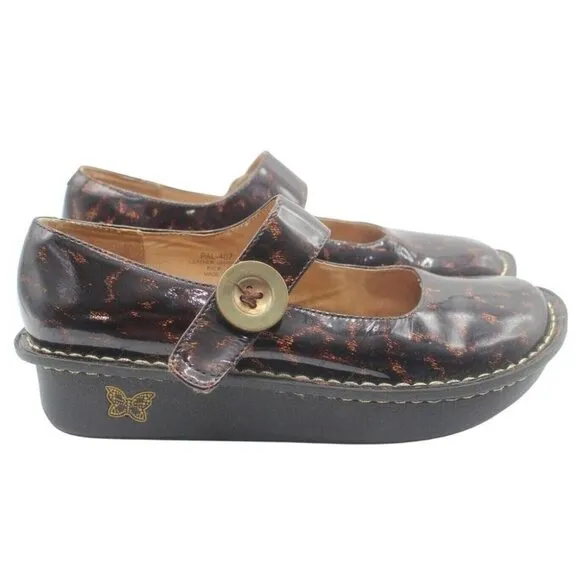 Alegria Paloma Brown Animal Print Comfort Mary Jane Sandals Size EU 37 US 7.5