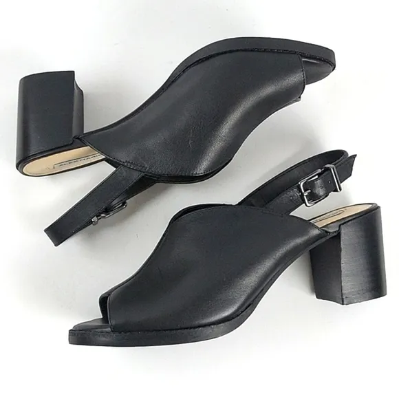 Alex Marie Samryn Leather Black Slingback Peep-toe Block Heel Sandal Pump