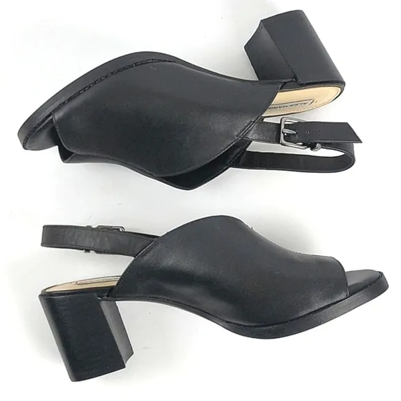 Alex Marie Samryn Leather Black Slingback Peep-toe Block Heel Sandal Pump