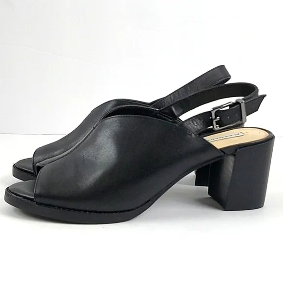 Alex Marie Samryn Leather Black Slingback Peep-toe Block Heel Sandal Pump